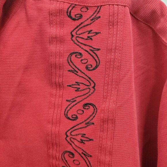 The Havanera Co. Men's Dark Red Embroidered Button Up Lounge Rockabilly Shirt XL - Picture 2 of 7